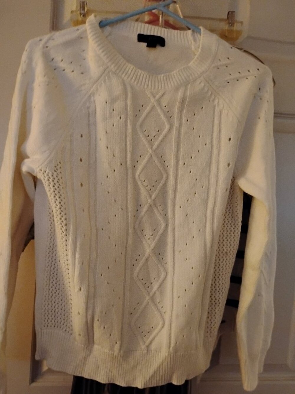 J. Crew White Knit Crew Neck Sweater - Diamond Pattern